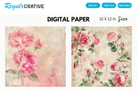 Agunmiah Vintage Pink Rose Digital Paper