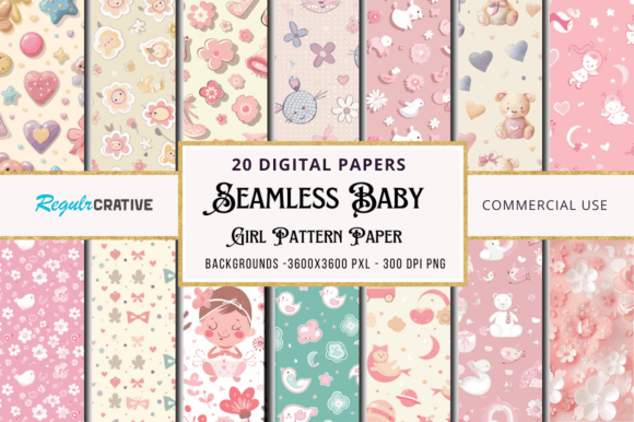Baby Girl Digital Pattern Paper Bundle