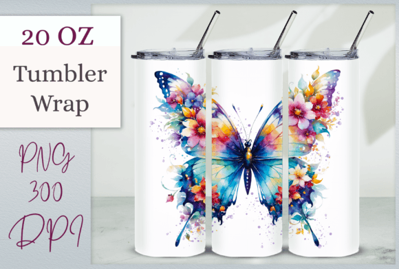 Butterfly Tumbler Wrap Watercolor Art: Elevate Your Drinkware with Summer Elegance