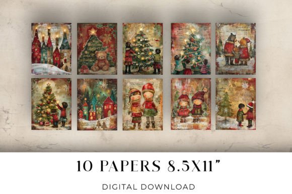 Christmas Paper Scrapbook Junk Journal 10 Pages JPG