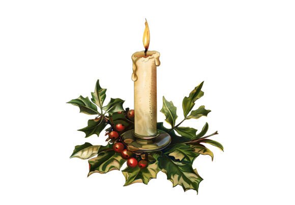 Christmas Wax Candle: Evaluating the Value of Vintage Watercolor Illustrations for Digital Projects