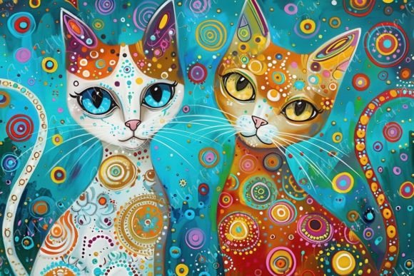 Colorful Cat Duo: Whimsical Art for Modern Spaces
