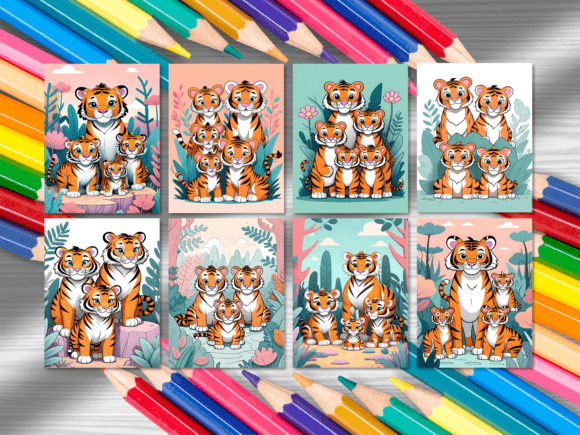Colorful Tiger Family Coloring Pages