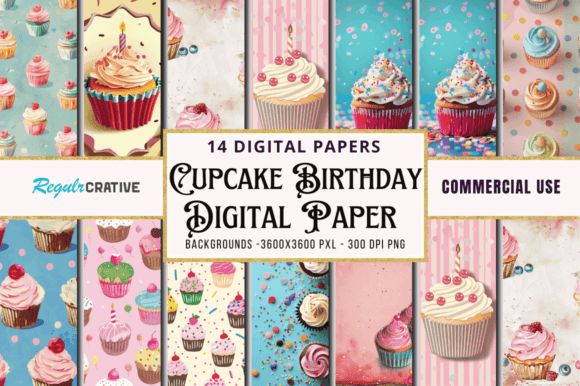 Cupcake Birthday Paper Bundle: Sweet Design Assets for Creators