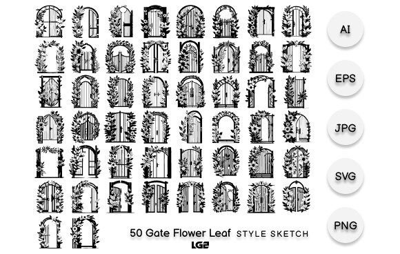 Gate Flower Leaf Element Draw Black