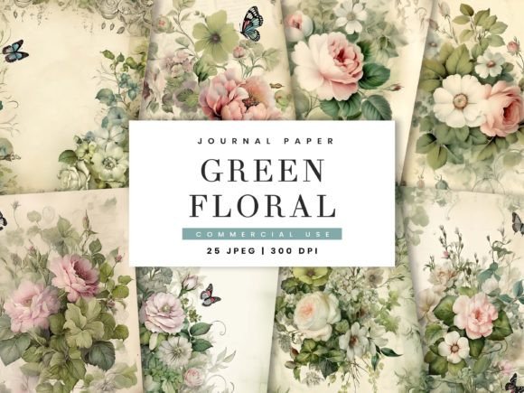 Green Floral Junk Journal Paper Pack: Elevate Your Creative Projects with Nature-Inspired Design