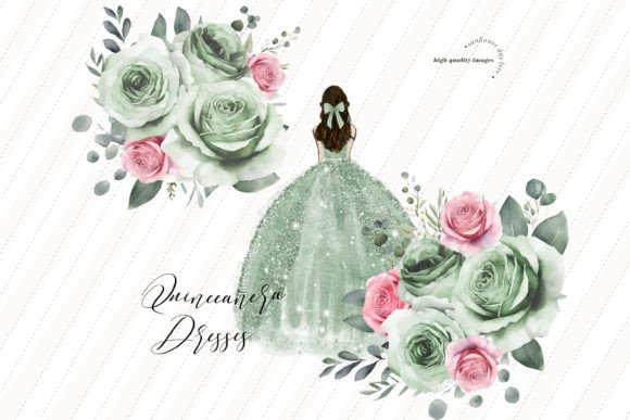 Sage Green Princess Dress Clipart
