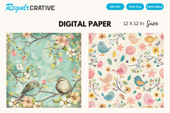 Watercolor Bird Easter PNG Digital Paper
